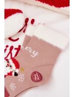 Vánoční dětské ponožky s kožíškem a Mikulášem Vlna alpaka tmavě béžová