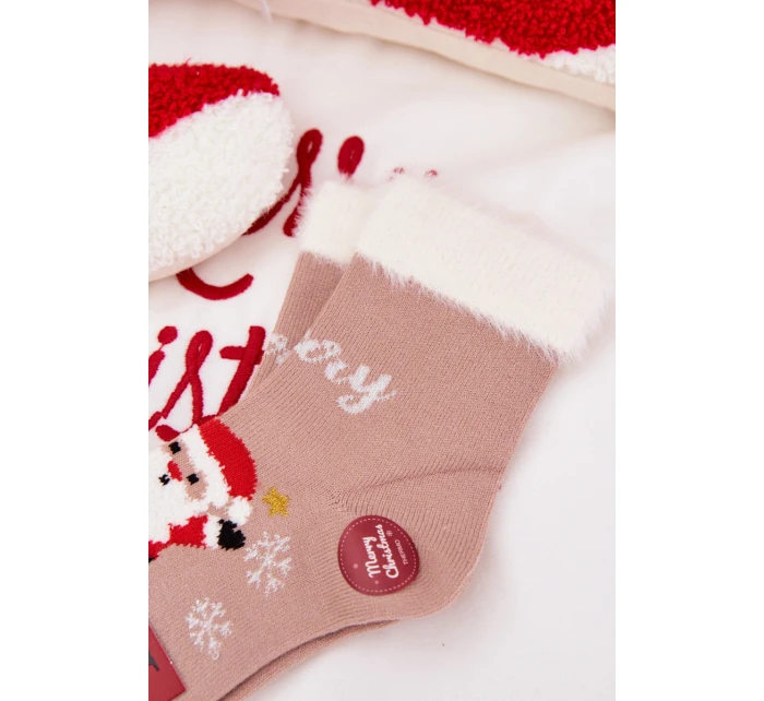 Vánoční dětské ponožky s kožíškem a Mikulášem Vlna alpaka tmavě béžová