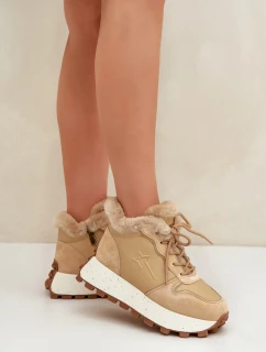 Dámske kožené tenisky s kožušinou na platforme Big Star OO274A330 béžové