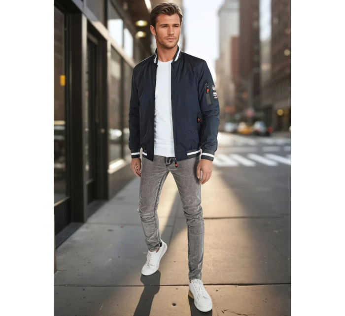 Pánska prechodná bunda bomber modrá FashionStreet TX5015 Pánska prechodná bunda bomber modrá FashionStreet TX5015