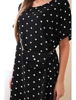 Dámske bodkované šaty s krátkymi rukávmi a kabelkou čierne
