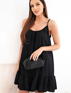 Dámske viskózové šaty bez ramienok s volánom a viazaním čierne