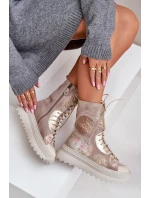 Skórzane Zamszowe Botki Na Platformie Ocieplane Maciejka 06565-04 Beżowe