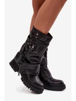 Dámské kozačky s  lemem do  s páskem Černé model 21715287 - Boto