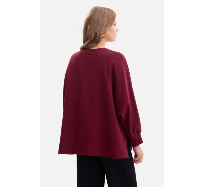 model 21379812 Pletená mikina uvolněného střihu vínová - BeWear
