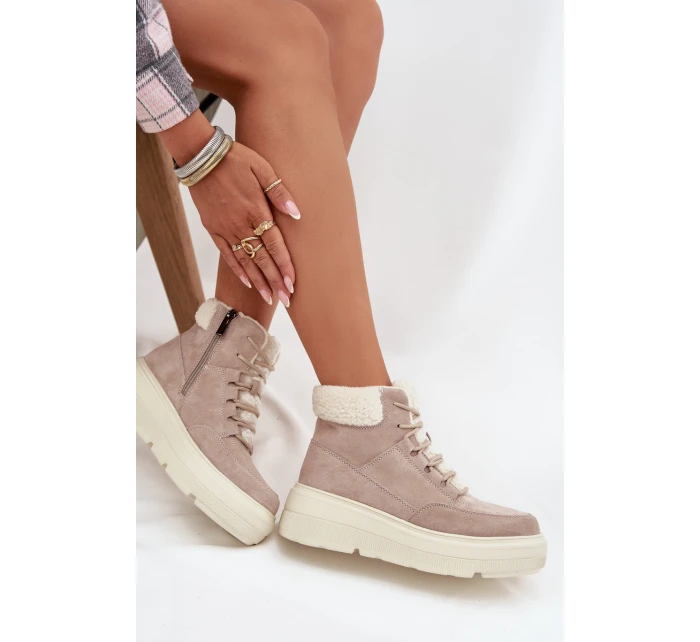 Dámske semišové snehule Vinceza s kožušinou na platforme - béžové Dámske semišové snehule Vinceza s kožušinou na platforme - béžové