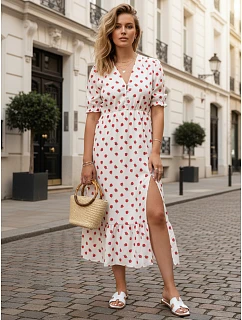 Dámske midi šaty s kvetinovým vzorom biele FashionStreet EY2656