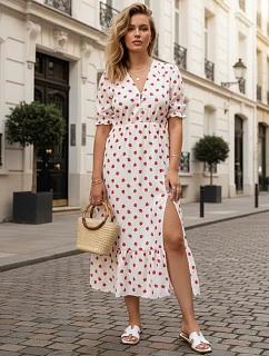 Dámske midi šaty s kvetinovým vzorom biele FashionStreet EY2656