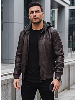 Pánska kožená zateplená bunda s kapucňou, tmavohnedá, FashionStreet TX5140 Pánska kožená zateplená bunda s kapucňou, tmavohnedá, FashionStreet TX5140