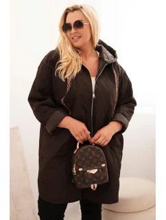 Dámská bunda Plus Size prošívaná s kapucí a nápisem HOPE hnědá