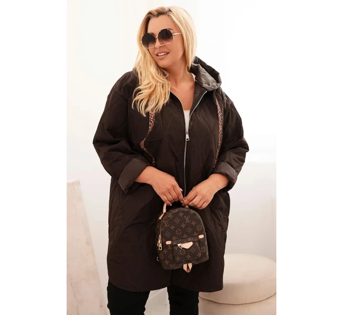 Dámská bunda Plus Size prošívaná s kapucí a nápisem HOPE hnědá