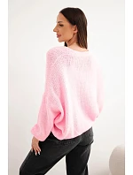 Dámský svetr s výstřihem do V a knoflíky růžový model 22293692 - K-Fashion Dámský svetr s výstřihem do V a knoflíky růžový model 22293692 - K-Fashion