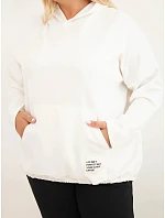Dámska mikina Plus Size z viskózy s kapucňou a klokaním vreckom, farba ecru