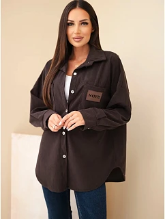 Dámská košile oversize z model 22347716 z kapsami a dlouhým rukávem bavlněná hnědá - K-Fashion