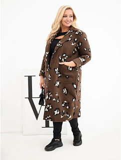 Dámský elegantní kabát Plus Size s klopami leopardí hnědý