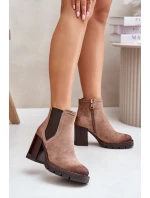 Ocieplane Botki Damskie Na Słupku Z Eko Zamszu Vinceza 58356 Beżowe