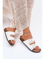 Klapki Damskie Na Korkowej Platformie Klamry Białe Evisolla Klapki Damskie Na Korkowej Platformie Klamry Białe Evisolla