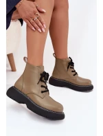 Ocieplane Botki Damskie Na Platformie Sznurowane Zielone Harmine