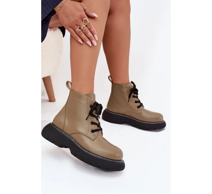 Ocieplane Botki Damskie Na Platformie Sznurowane Zielone Harmine