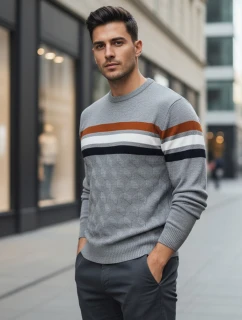 Pánsky pruhovaný sivý sveter FashionStreet WX2335