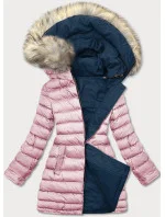 Tmavomodrá a ružová obojstranná dámska zimná bunda s kapucňou (w631) Tmavomodrá a ružová obojstranná dámska zimná bunda s kapucňou (w631)