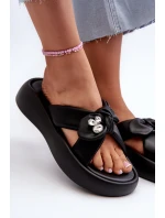 Skórzane Klapki Damskie Na Platformie Czarne GOE NN2N4110