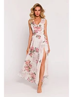 Dámske šifónové šaty M781 model 2 Ecru s kvetmi - MOE