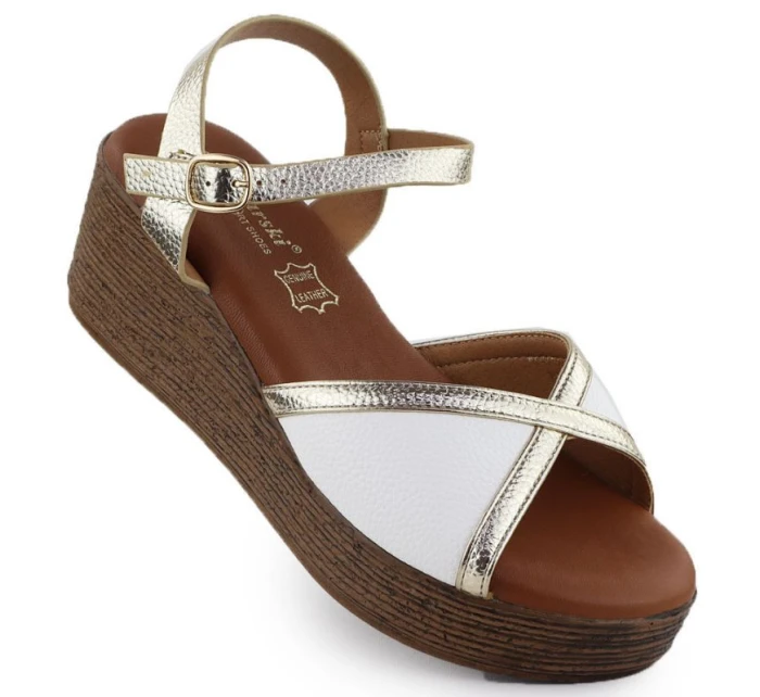 Dámské sandály na platformě bílé a zlaté model 21904971 - S.Barski