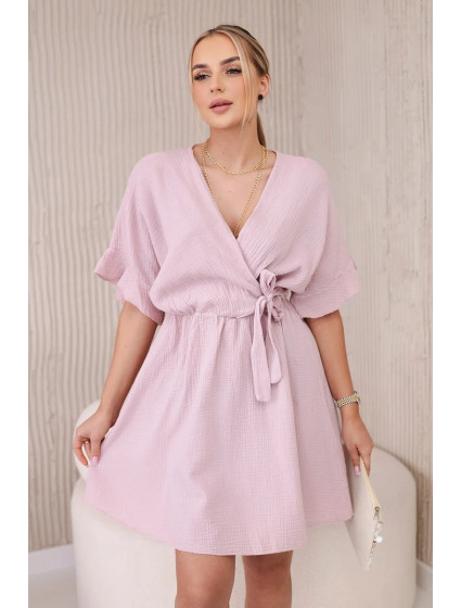 Mušelínové šaty s pasem tmavě růžová