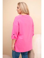 Dámská blůza Plus Size s bavlnou volného střihu s vodním výstřihem světle růžová Dámská blůza Plus Size s bavlnou volného střihu s vodním výstřihem světle růžová