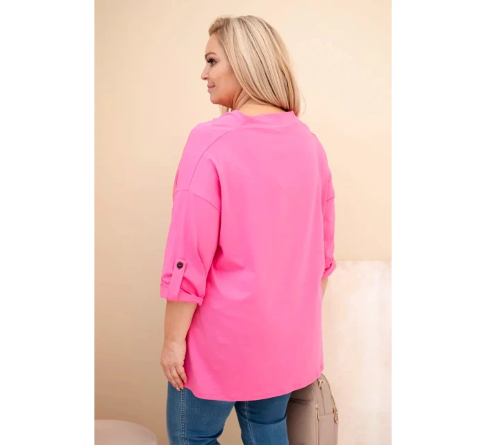 Dámská blůza Plus Size s bavlnou volného střihu s vodním výstřihem světle růžová Dámská blůza Plus Size s bavlnou volného střihu s vodním výstřihem světle růžová