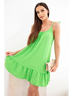 Dámské viskózové šaty na ramínkách s volánem a vázáním světle zelená