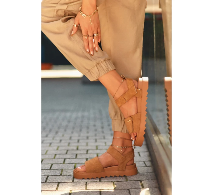 Damskie Zamszowe Sandały Na Platformie Big Star NN274705 Brązowe Damskie Zamszowe Sandały Na Platformie Big Star NN274705 Brązowe