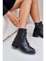 Skórzane Botki Na Zamek Ocieplane Czarne Olidrila