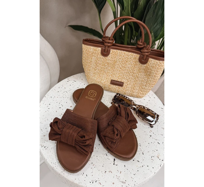 Dámské ploché sandály s mašlí Hnědé Amivelle