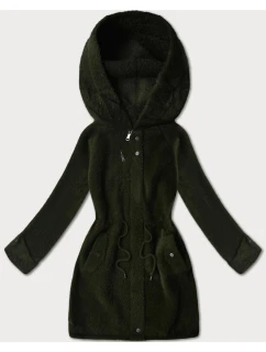 Bunda z vlny alpaka v armádnej farbe s kapucňou (W214#)
