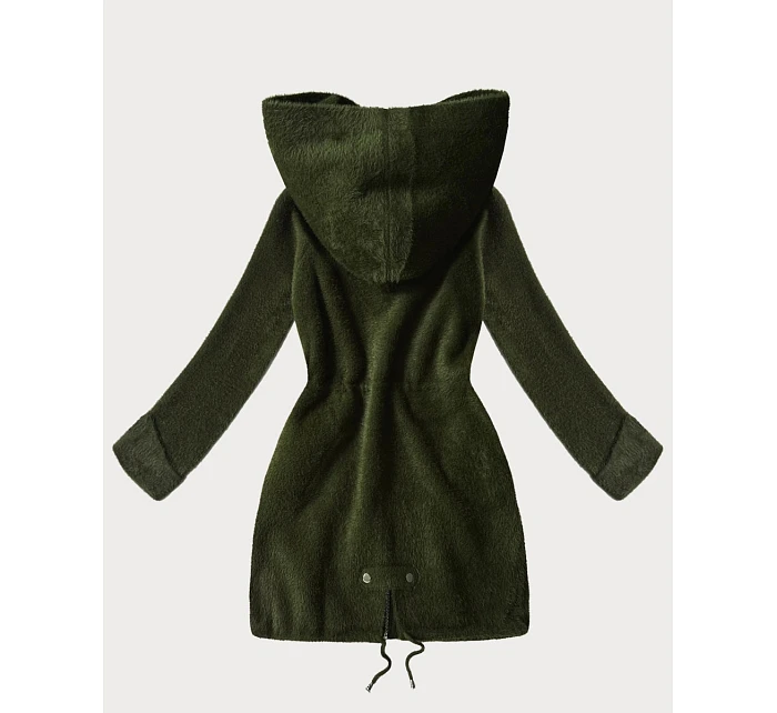 Vlněná bunda typu alpaka v army barvě s kapucí model 21482437 - MHM