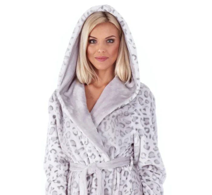 Dámsky župan irbis 4856 s kapucňou vzorovaný krátky - Vestis