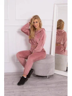Velúrová súprava s kapucňou tmavo púdrovo ružová