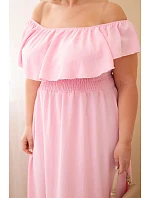 Plus veľkosť dámske šaty s volánom a elastickým pásom Candy Pink Plus veľkosť dámske šaty s volánom a elastickým pásom Candy Pink