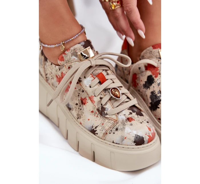 Skórzane Sneakersy Na Platformie Maciejka 06891-18 Beżowe