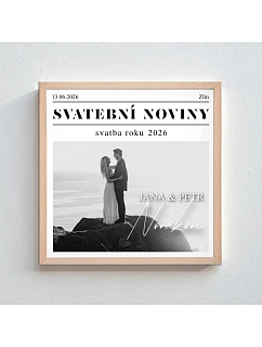 Personalizovaný magický fotob obraz v ráme – štvorcový 20x20 – svadobné noviny