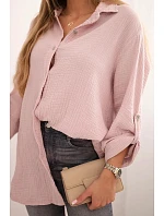Bavlněná mušelínová košile Plus Size 65622 pudrově růžová - Kesi