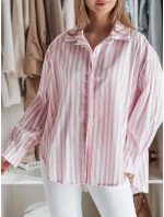Dámske nadrozmerné tričko s predĺženým zadným dielom SAMONE v ružovo-bielych pruhoch FashionStreet DY0462 Dámske nadrozmerné tričko s predĺženým zadným dielom SAMONE v ružovo-bielych pruhoch FashionStreet DY0462