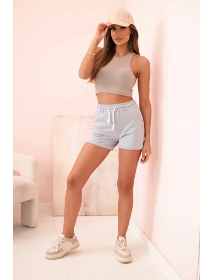 Dámské bavlněné šortky s gumou a vázáním v pase šedý melír
