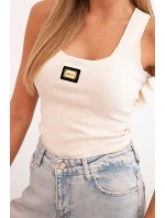 Dámsky prúžkovaný top s ozdobnou aplikáciou béžovej farby
