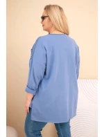 Dámská mikina Plus Size bavlněná s potiskem džínová modrá