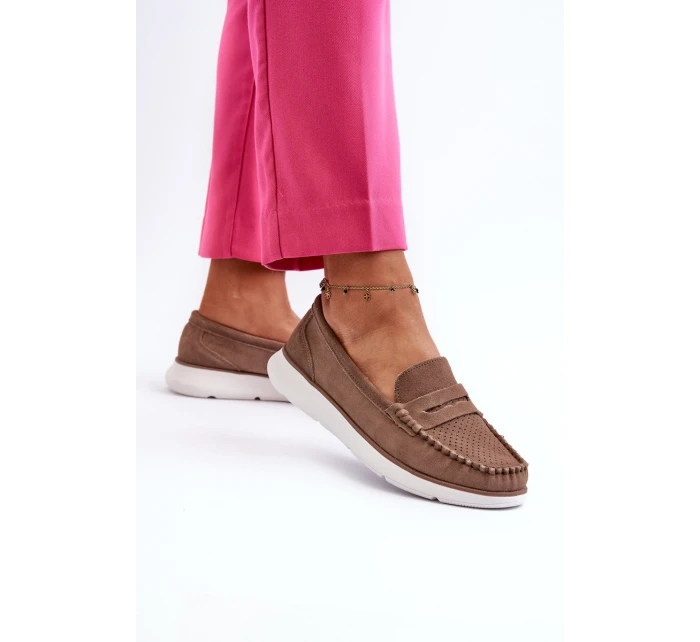 Sametové mokasíny na platformě hnědé model 21655649 - SERGIO LEONE