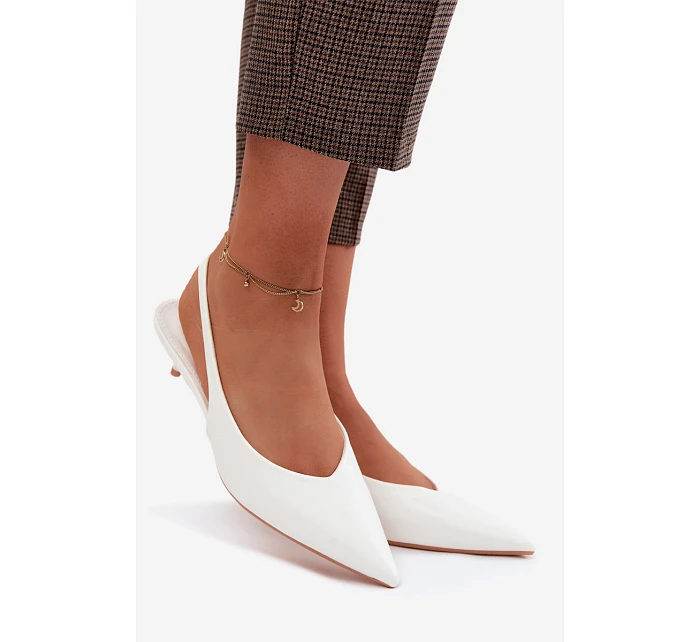 Lakované dámské sandály z umělé kůže na podpatku Bílé Averelle