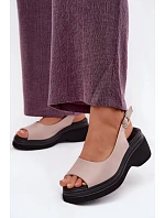 Kožené sandály na platformě Vinceza Béžové